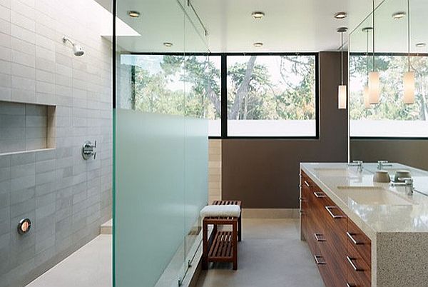 bathroom frosting glass wall separating space