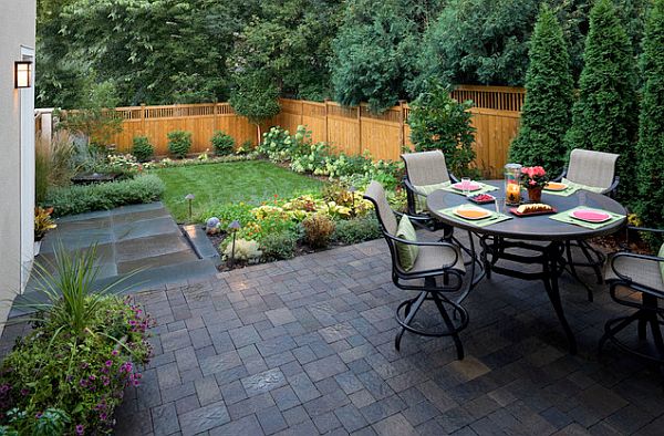 beautiful garden with patio place and table