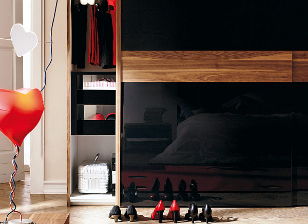 bedroom black wardrobe with sliding doors