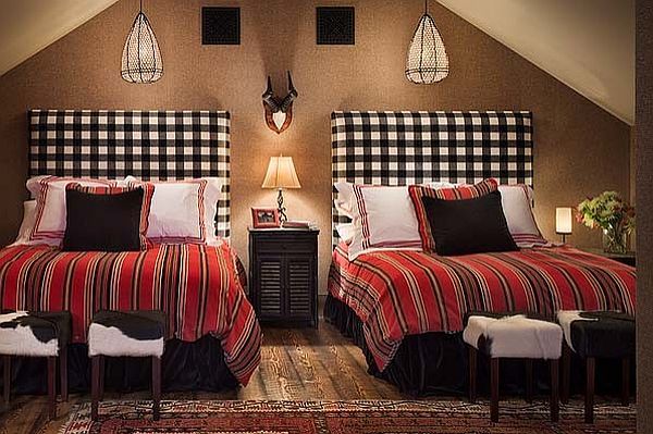 bedroom decoration with checkered headboards