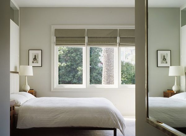 bedroom with roman blinds