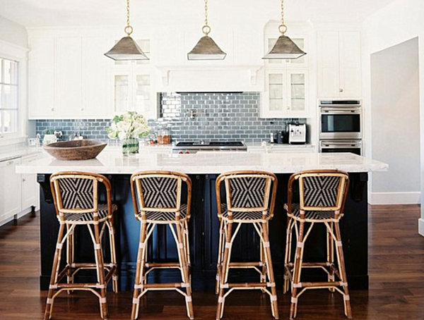 black and white bistro kitchen with bistro chairs