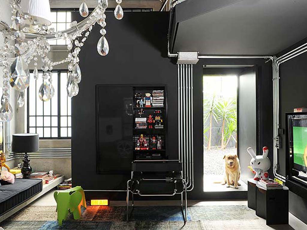 black walls living area