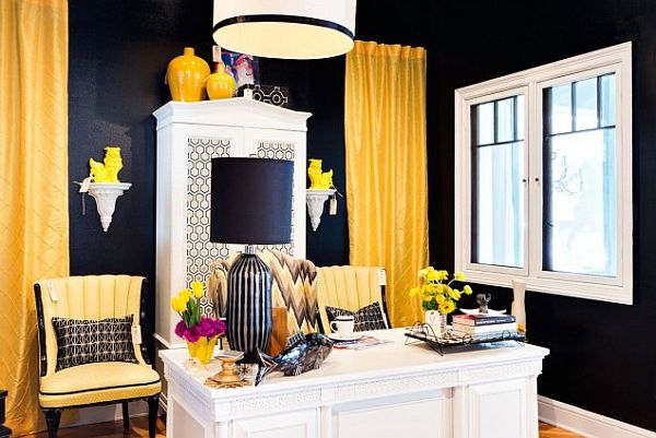 black, yellow and white contemporary home office