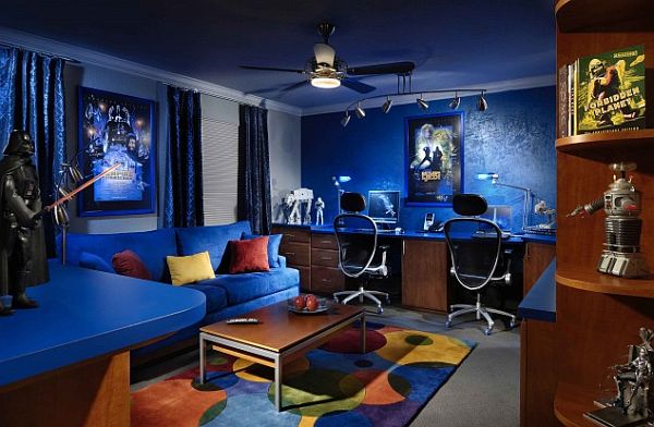 blue inspired media and family room