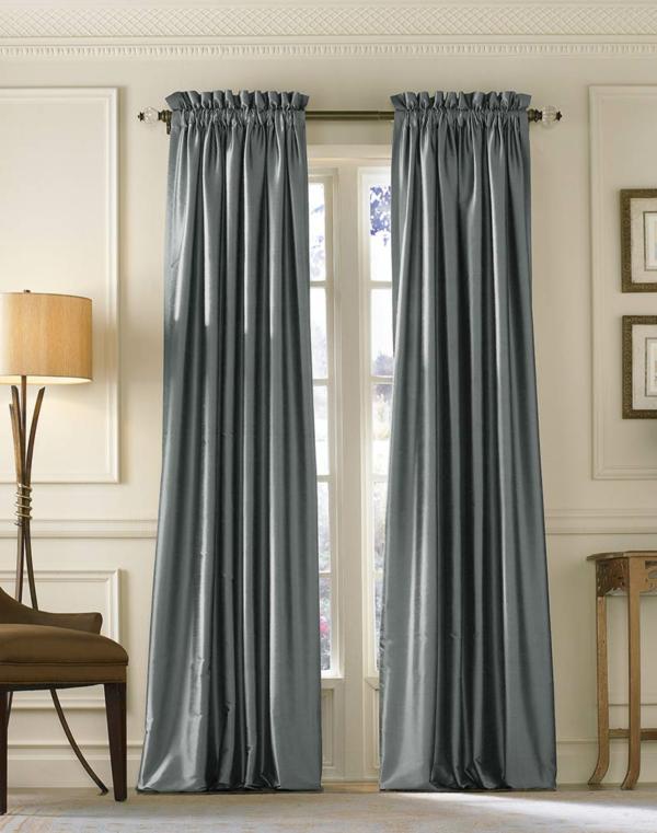 blue silk long curtains