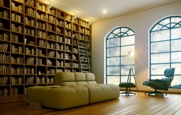 bookcase-design-with-modern-reading-chair-600x381