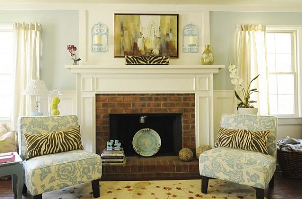 bright traditional living room with decorated mantle fireplace - beach house charleston