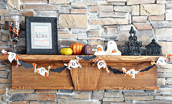 colorful Halloween mantle decoration