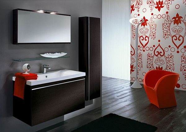 contemporary bathroom design with tangerine tango colors