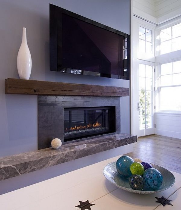 contemporary beach house living room - fireplace mantle decoration ideas