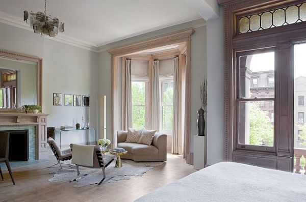 contemporary new york bedroom with bay window