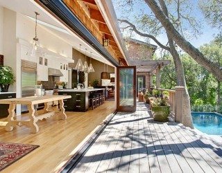 contemporary patio design with wood deck