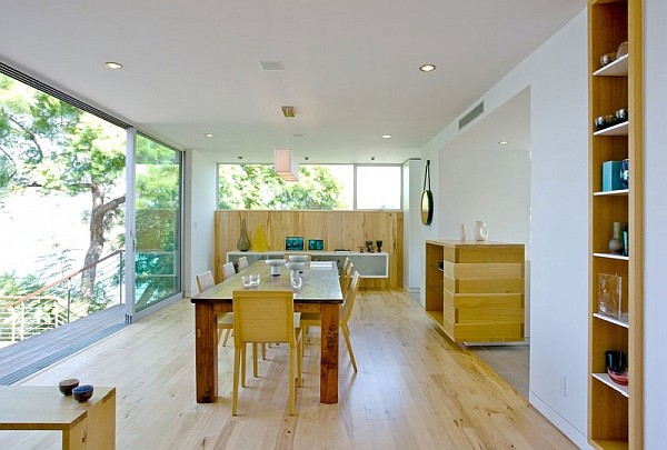 contemporary wooden furnished dining room