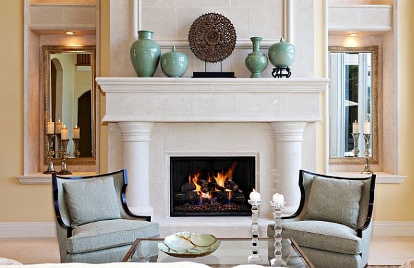 fireplace decoration - modern mediterranean living room decor