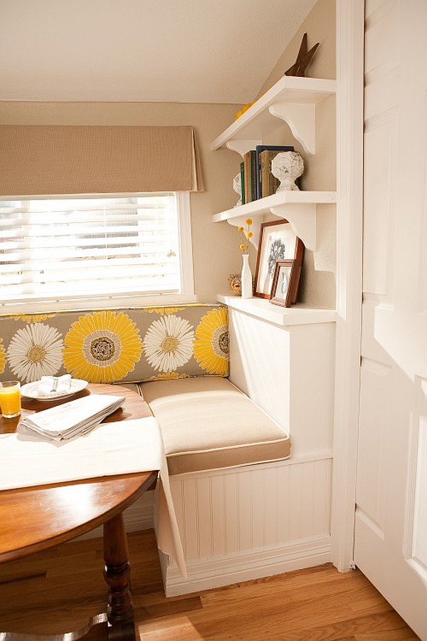 floral cushions in white traditional breakfast nook