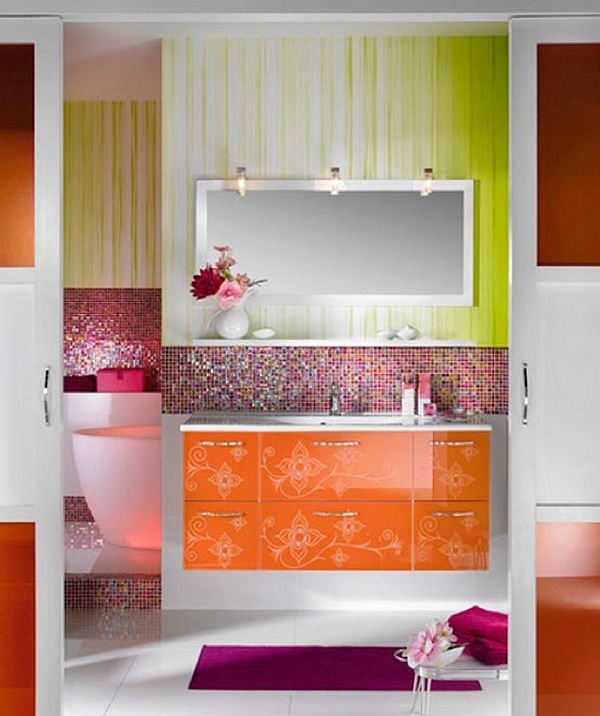 girly-bathroom-design-with-orange-themed-furniture