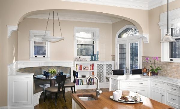 large kitchen design with fancy breakfast nook