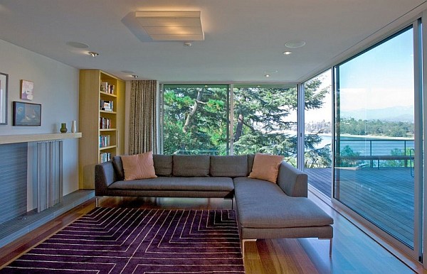 living room with floor to ceiling sliding glass doors