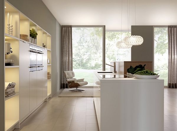 luxury kitchen with minimalist modern lamps