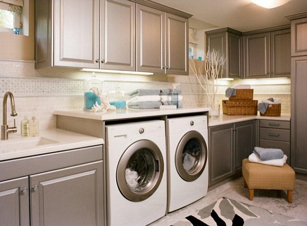 matte grey cabinets in laundry room