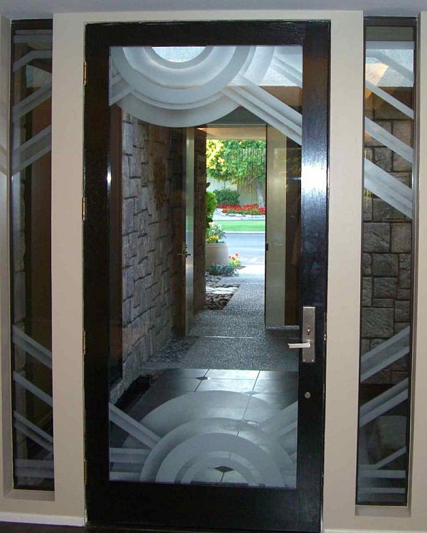 modern etched glass entry door