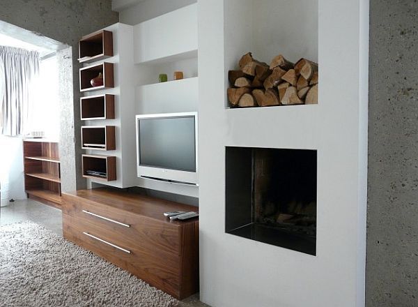 modern living room in amsterdam with box shelving and luxury furniture