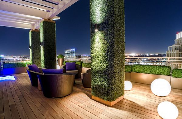 modern rooftop garden with wood decks