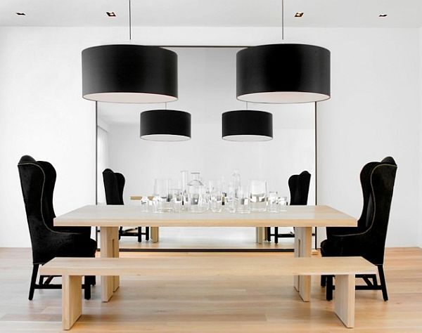 modern-rusting-dining-table-with-contemporary-lighting-lamps