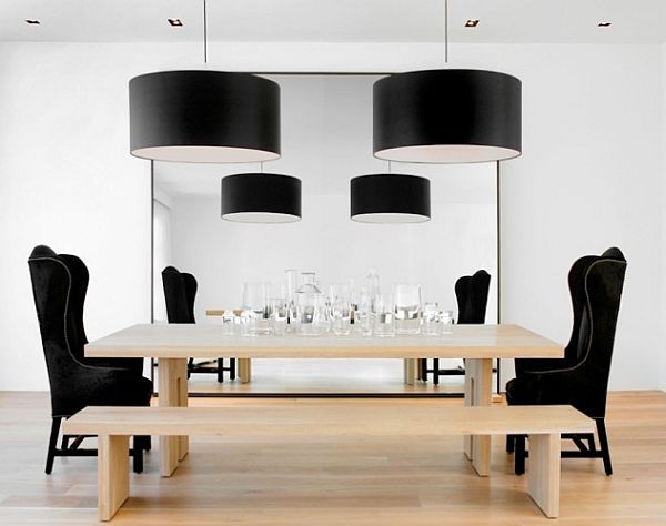 modern rusting dining table with contemporary lighting lamps