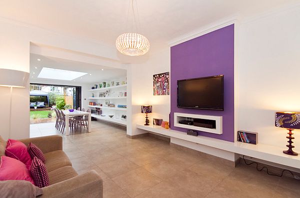 purple accent wall on white paint