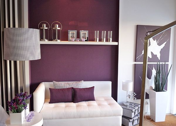 purple and white living area