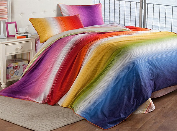 rainbow striped modern bedding