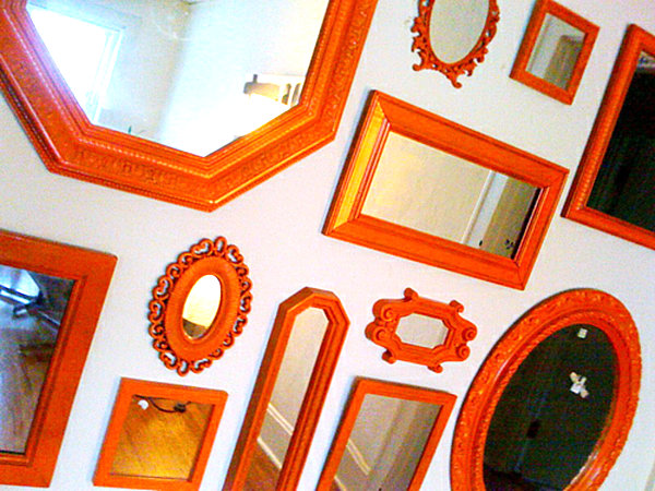 red vintage wall mirror grouping