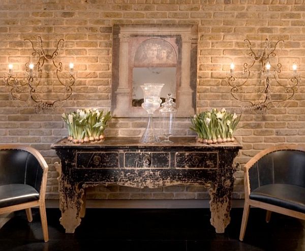 small living room with exposed bricks