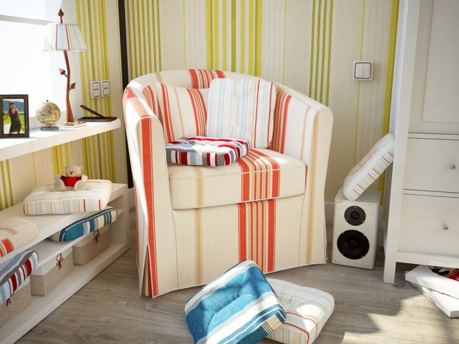 striped interior design - reading corner