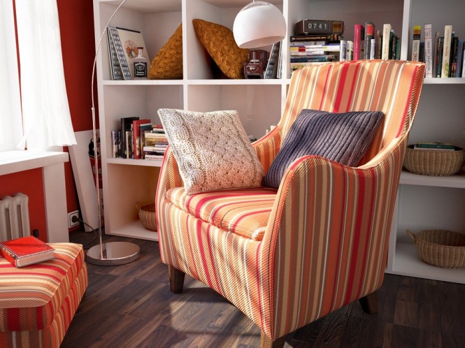 striped orange reading corner