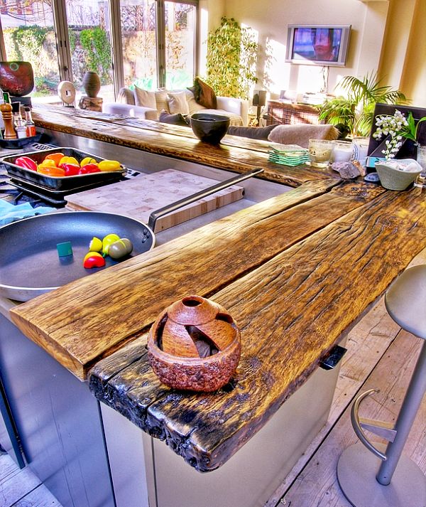 traditional kitchen with reclaimed wooden countertop