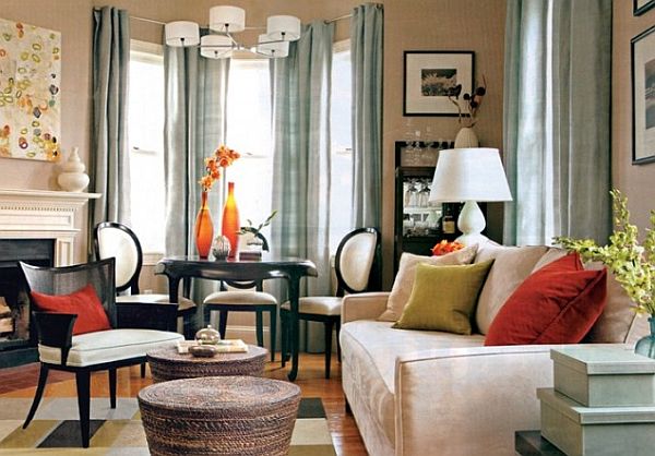 traditional living room with bay window