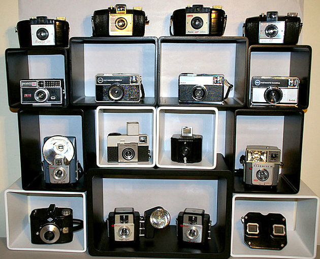 vintage camera collection display