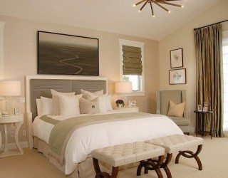 white Manhattan modern bedroom with grey headboard