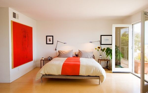 white and orange contemporary bedroom design