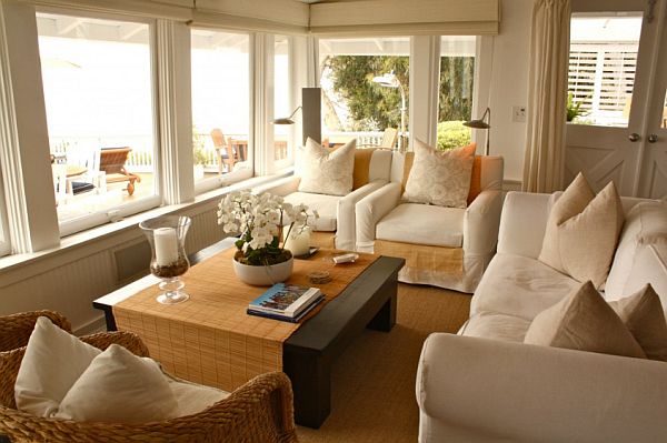 white cotton living room interior - beach house