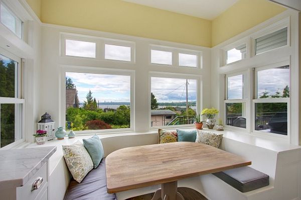 white kitchen decor with breakfast nook