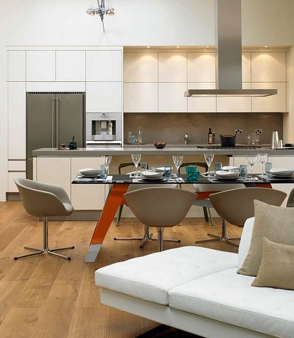 white kitchen design with modern hardwood floors