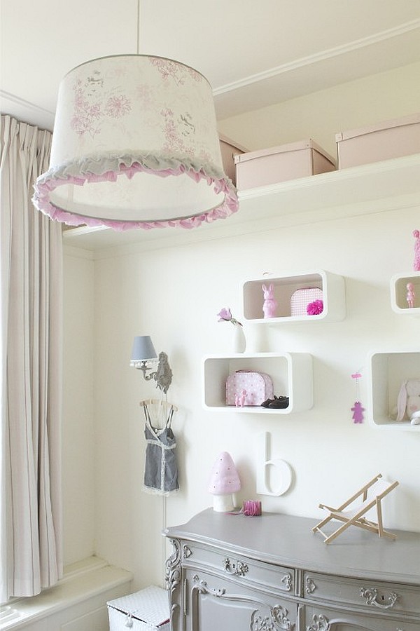 white modern kids room with box shelving units