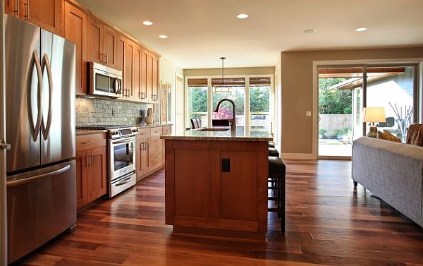 wooden kitchen furniture with hardwood floors