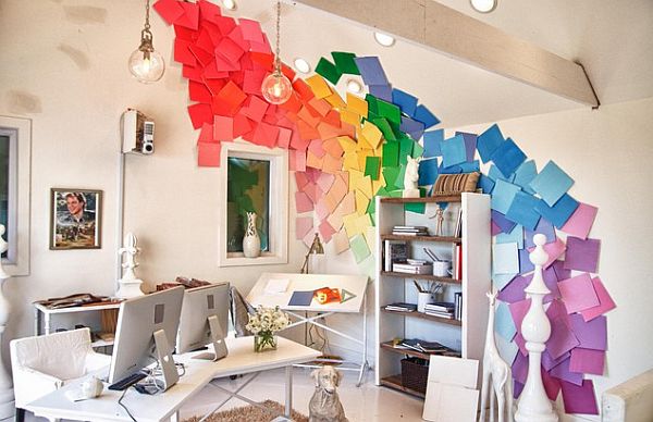 Bright-home-office-design-with-colorful-wall-art