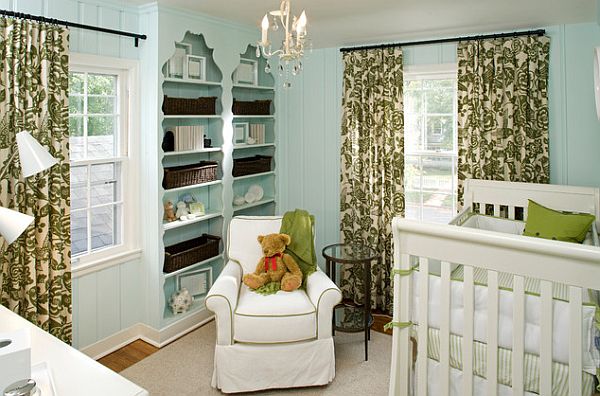 Green and white nursery room design