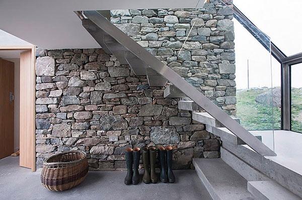 Modern Stone Hut - stone walls and staircase